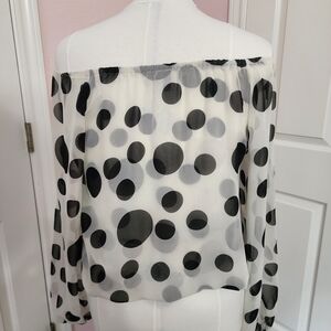 Ravel Black and White Polka Dot Off-Shoulder Blouse